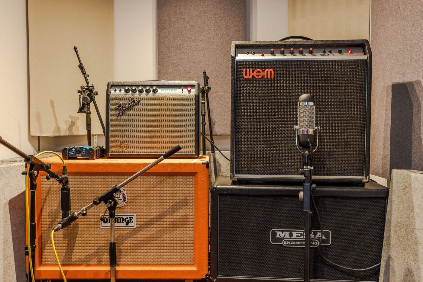 Amps and a vocal mic in the live room