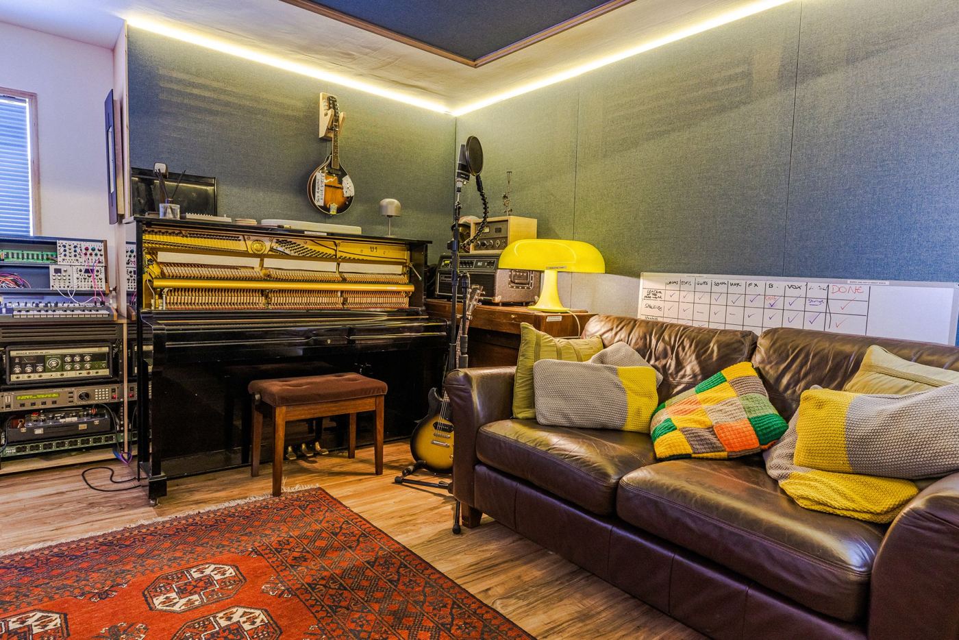 Piano and sofa in the control room