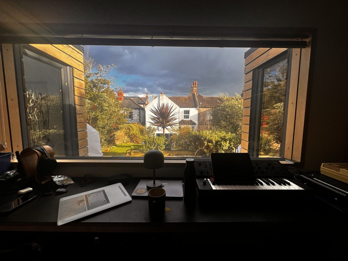 The view from the writing desk over the garden
